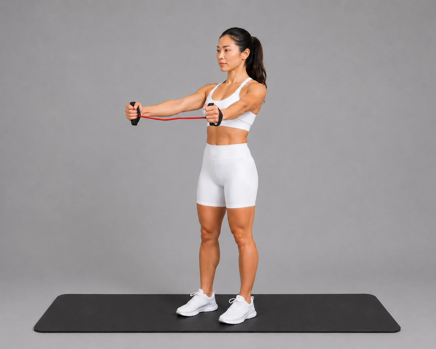 Band pull apart start position with arms extended forward at shoulder height