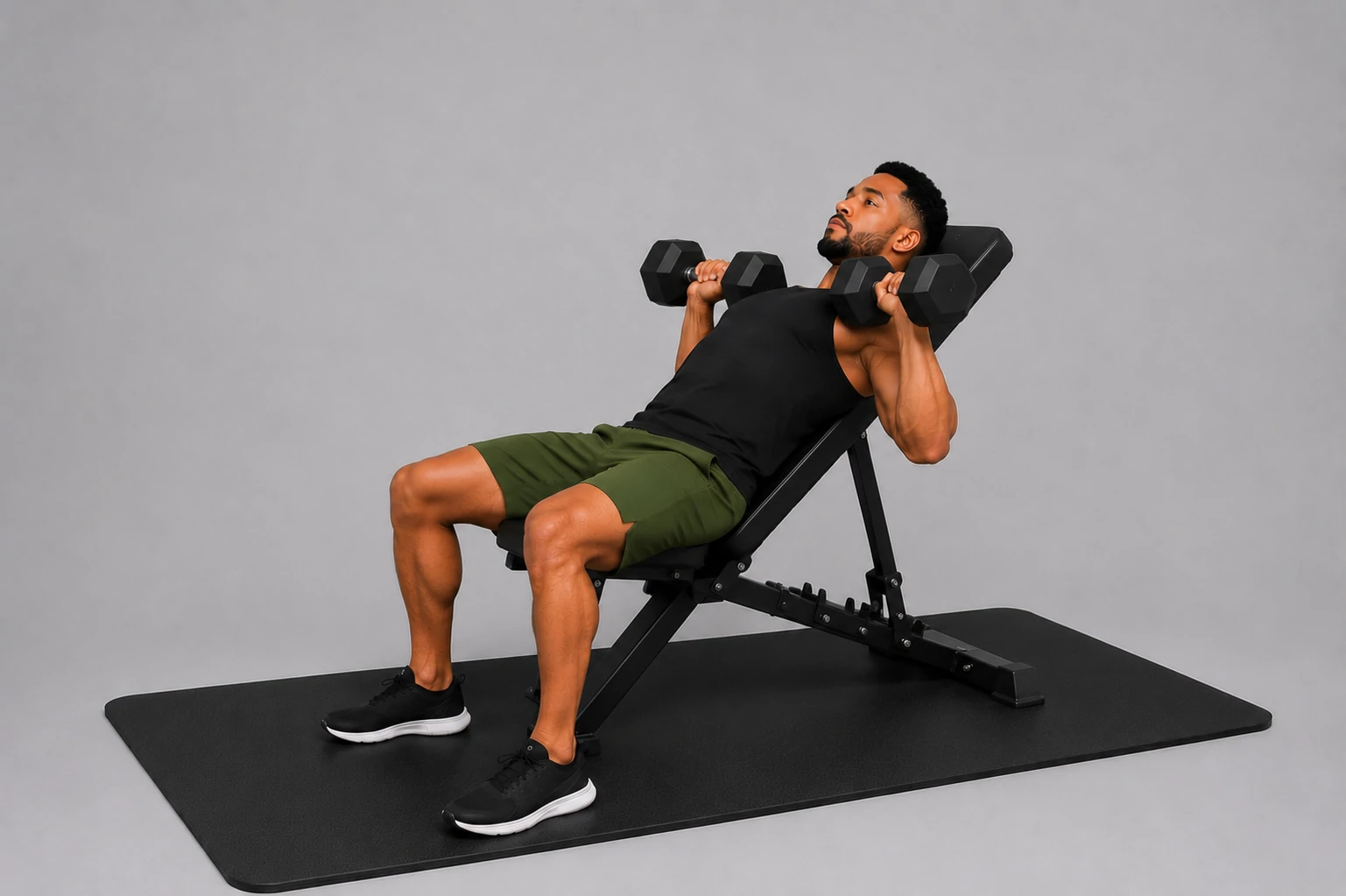 Incline dumbbell press start position with dumbbells at chest level