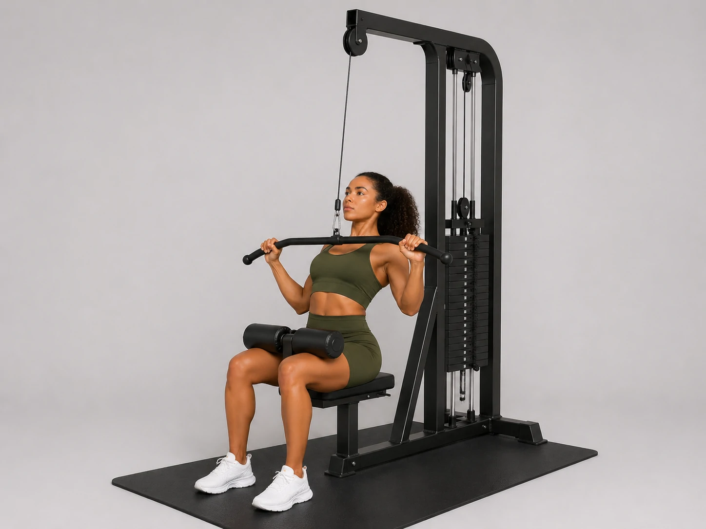 Lat pulldown bar pulled down position