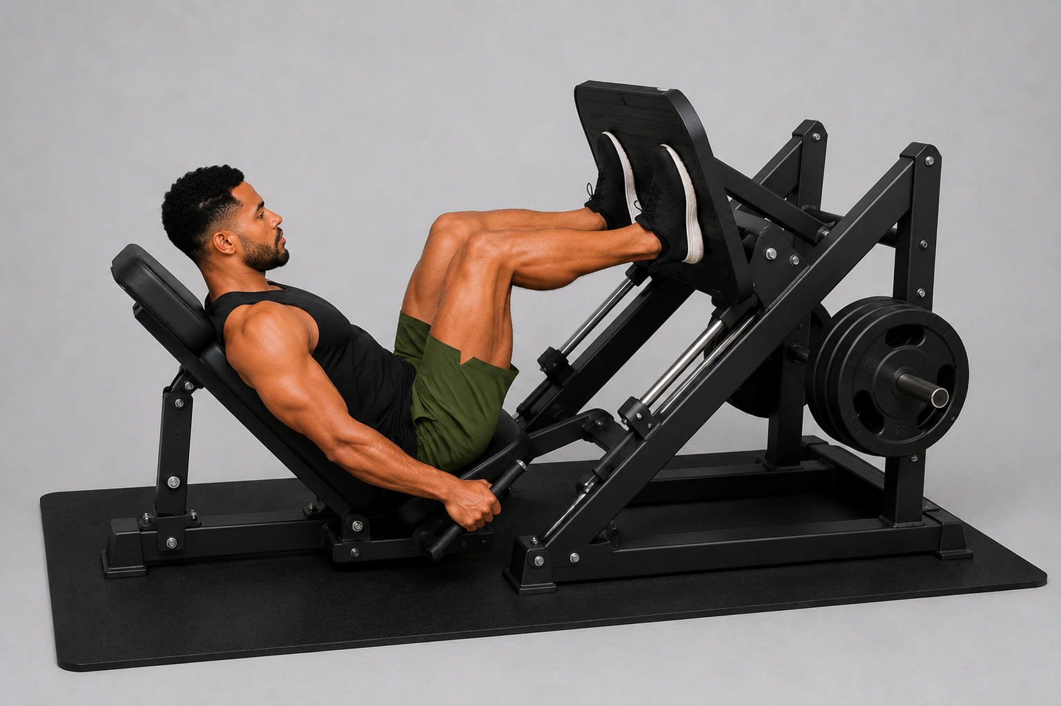 Leg press start position with knees bent on the machine